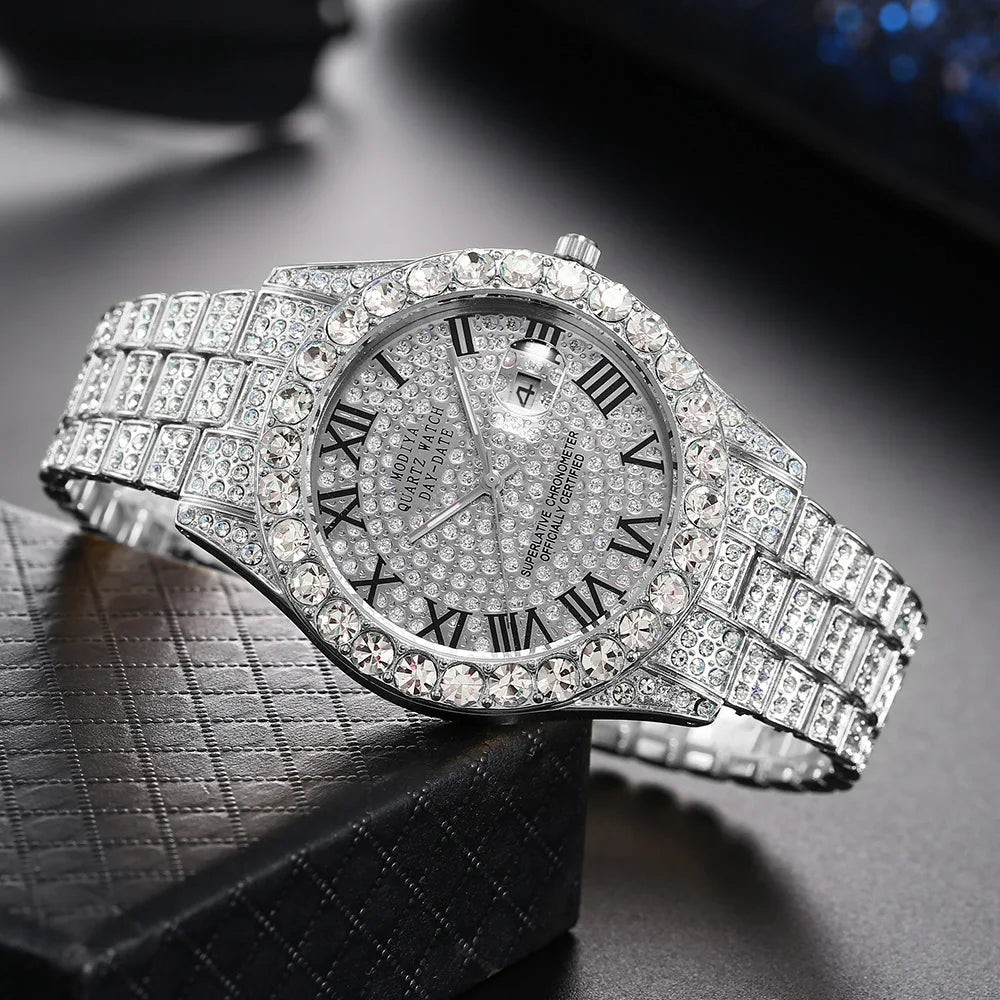 Luxury Classic Golden Men's Steel Strap Roman Scale - silver / CN