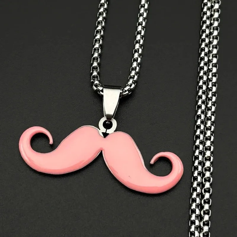 Vintage Long Mustache Pendant Necklace Stainless Steel