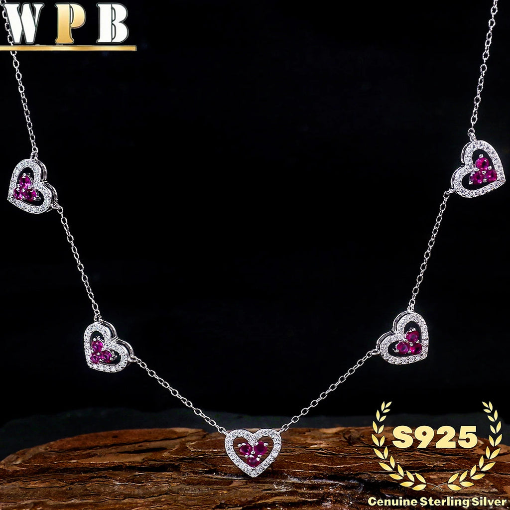 Genuine S925 Sterling Silver Necklace  5-Color Heart