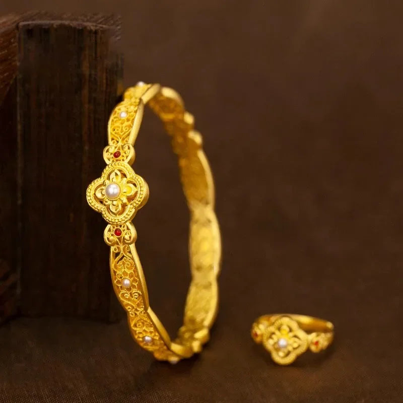 Chinese Tradition 18K Gold Pure Yellow Bangles.