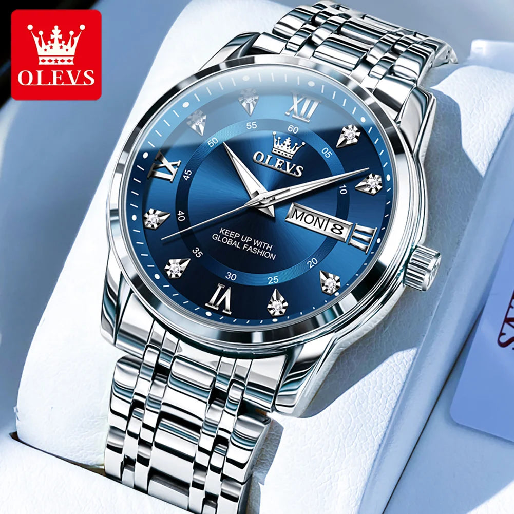 OLEVS 5513 Mens Watch Original Fashion Brand Quartz - Men Silver Blue / Yes