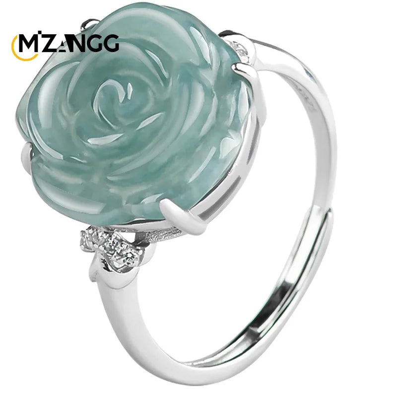 S925 Silver Set Myanmar Jadeite Blue Water Rose.