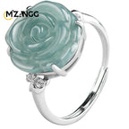 S925 Silver Set Myanmar Jadeite Blue Water Rose.