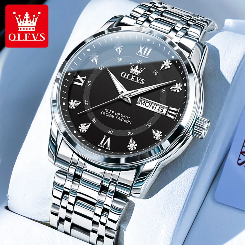 OLEVS 5513 Mens Watch Original Fashion Brand Quartz - Men Silver Black / Yes