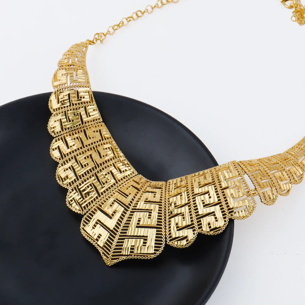 Luxury Gold Plated Necklace Earrings Bracelet Ring Set