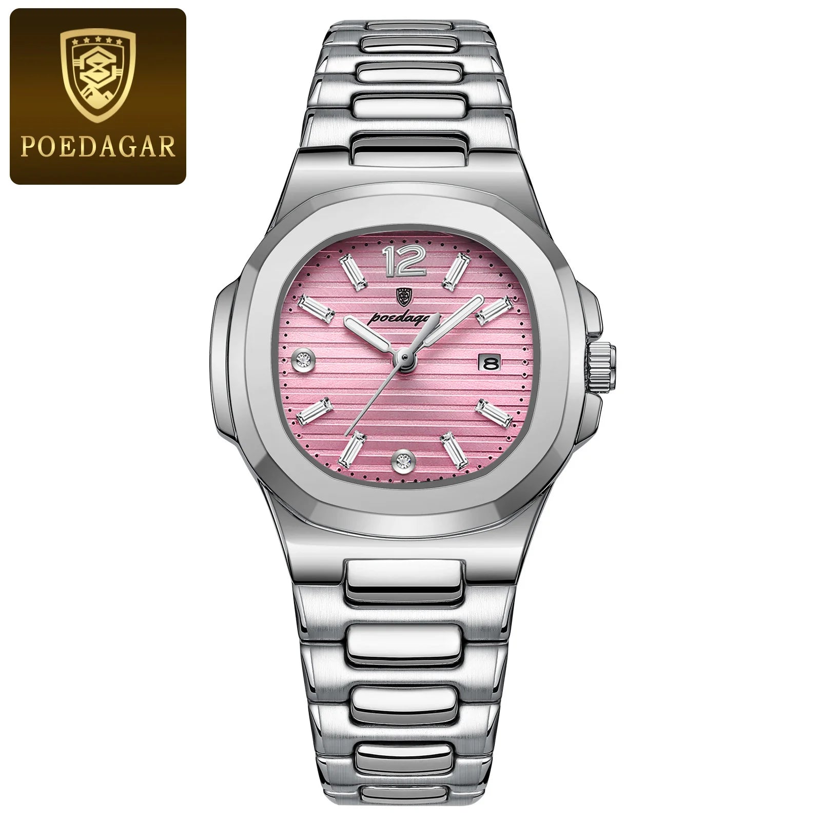 POEDAGAR Square Fashion Woman Wristwatch Luminous - 708 Silver Pink