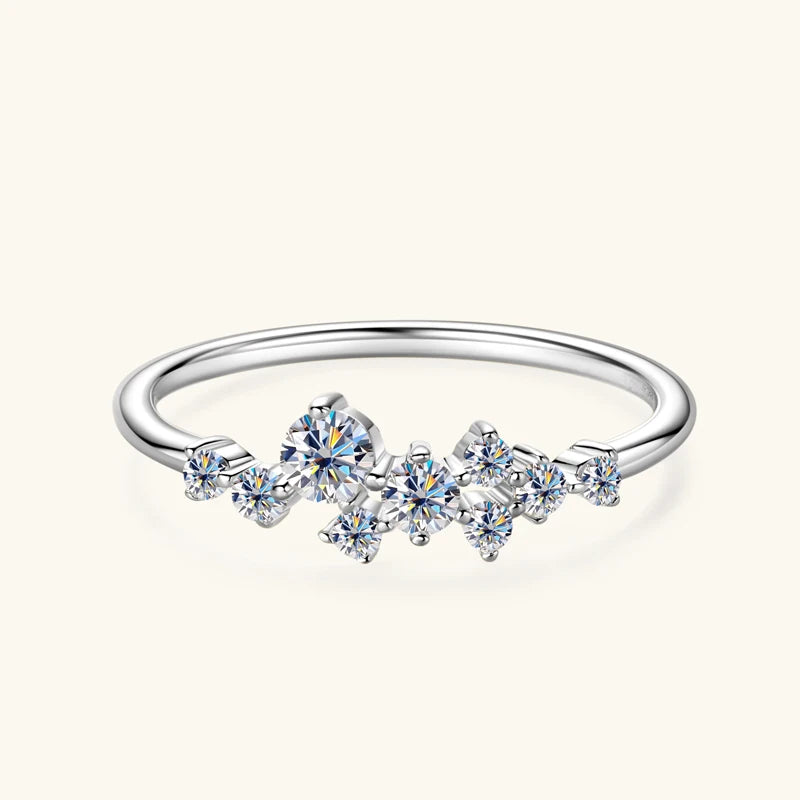 Anziw Real S925 Ring Cluster Moissanite Sterling - A Ring-White / 9, A Ring-White / 8, A Ring-White / 7, A Ring-White / 6, A Ring-White / 5