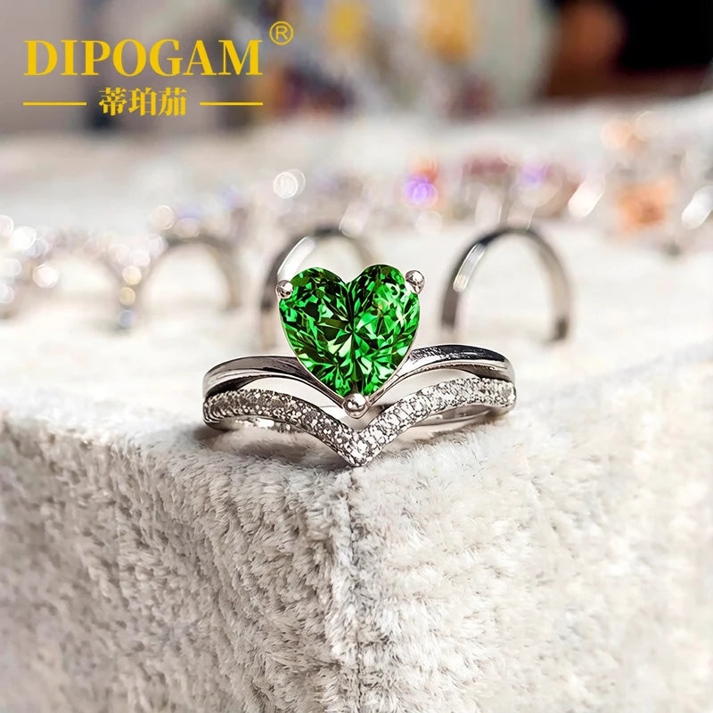 Dipogam 2CT Colorful Heart Moissanite Ring 925