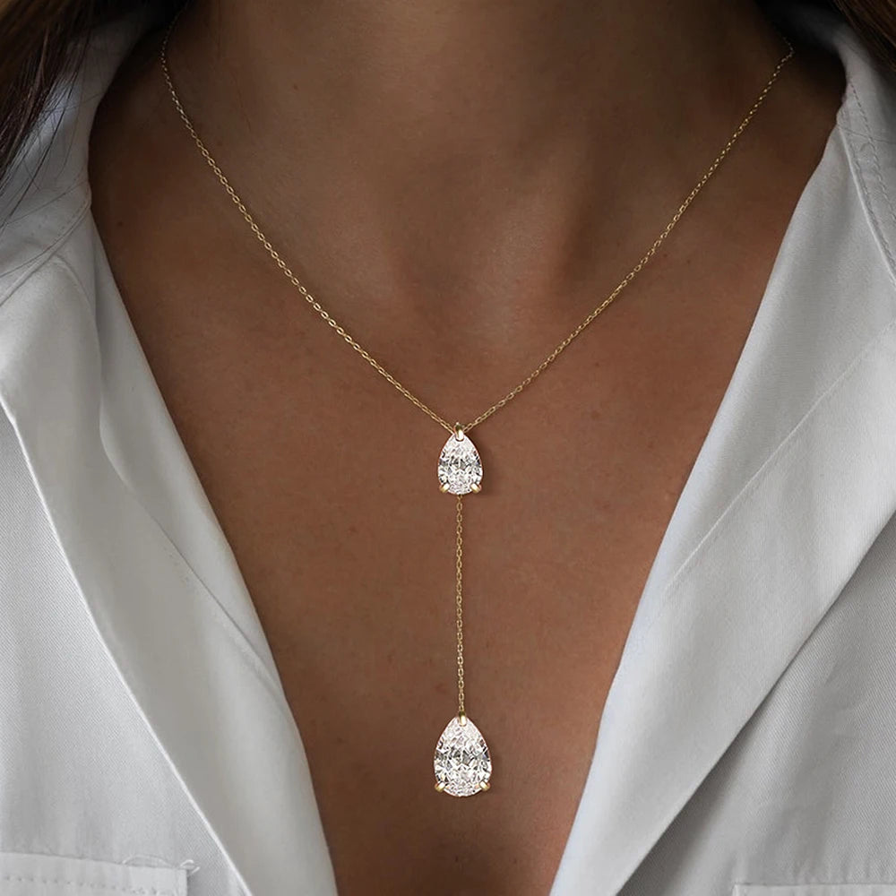 2-Stone Waterdrop Moissanite Pendant Necklace for