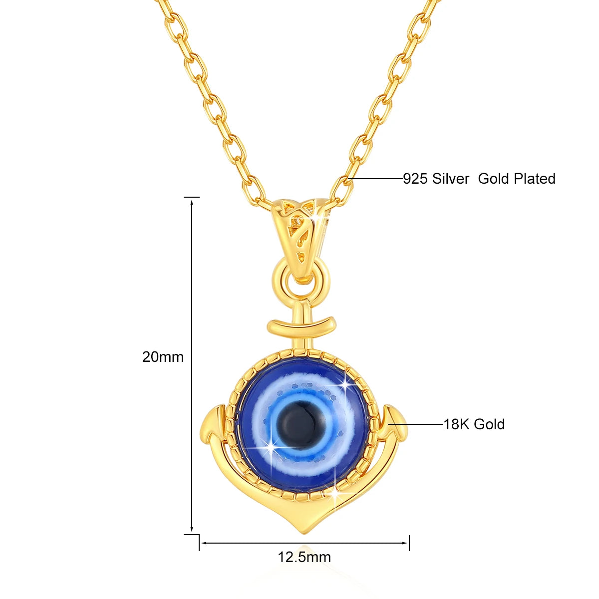 Szjinao 100% 18k Real Gold Evil Eye Necklace Hand