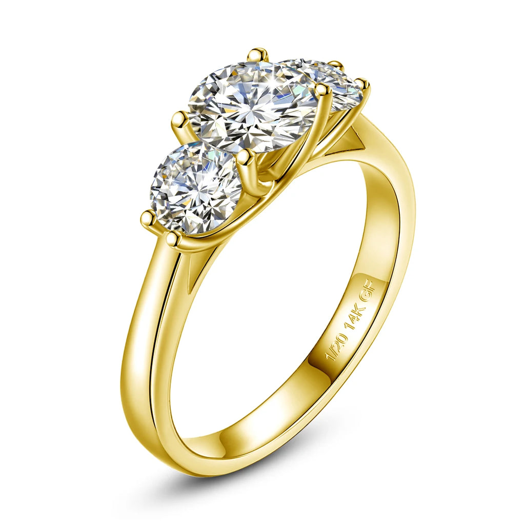Waterproof 14K Gold Filled Three Stone Wedding