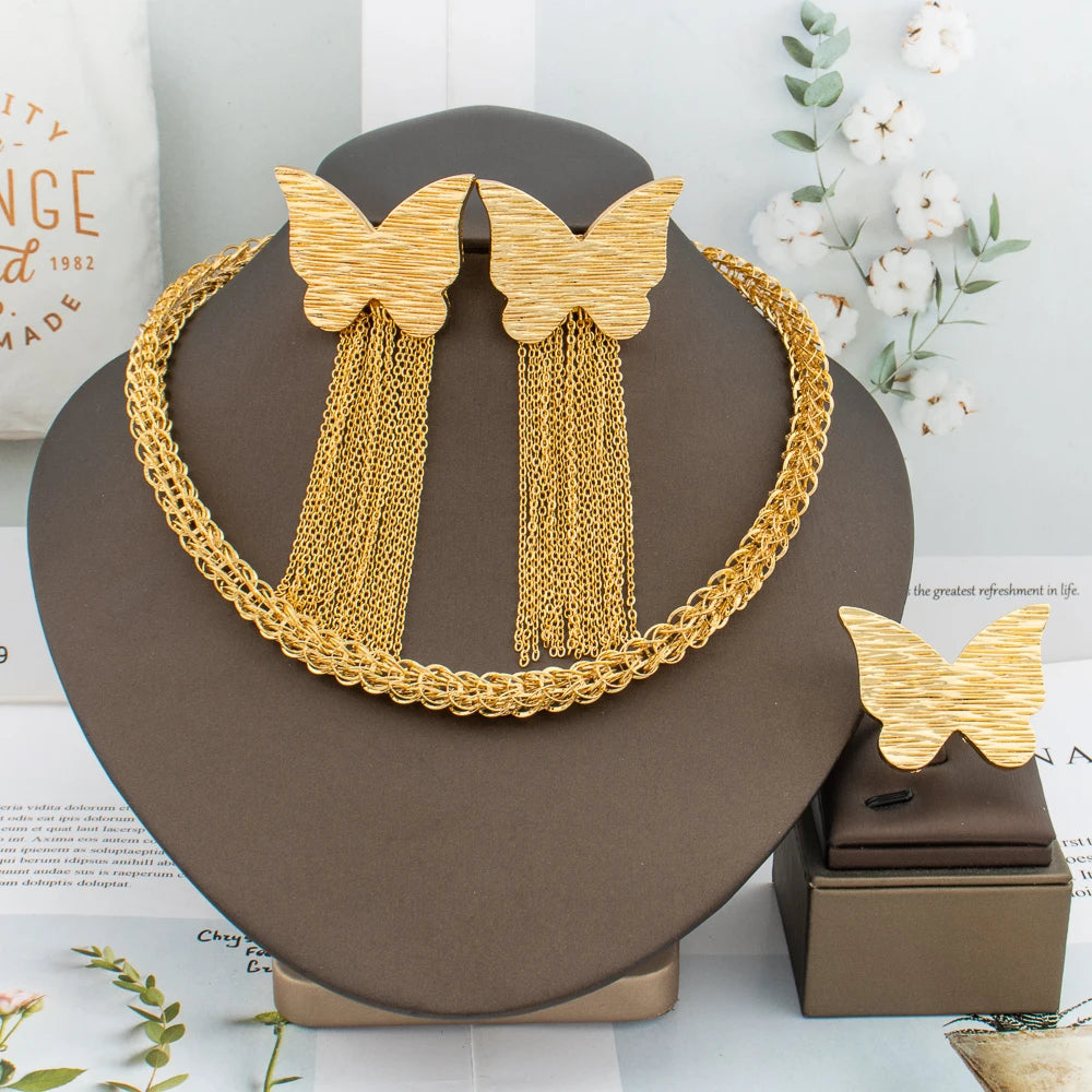 dubai jewelry set for women ring earrings set.