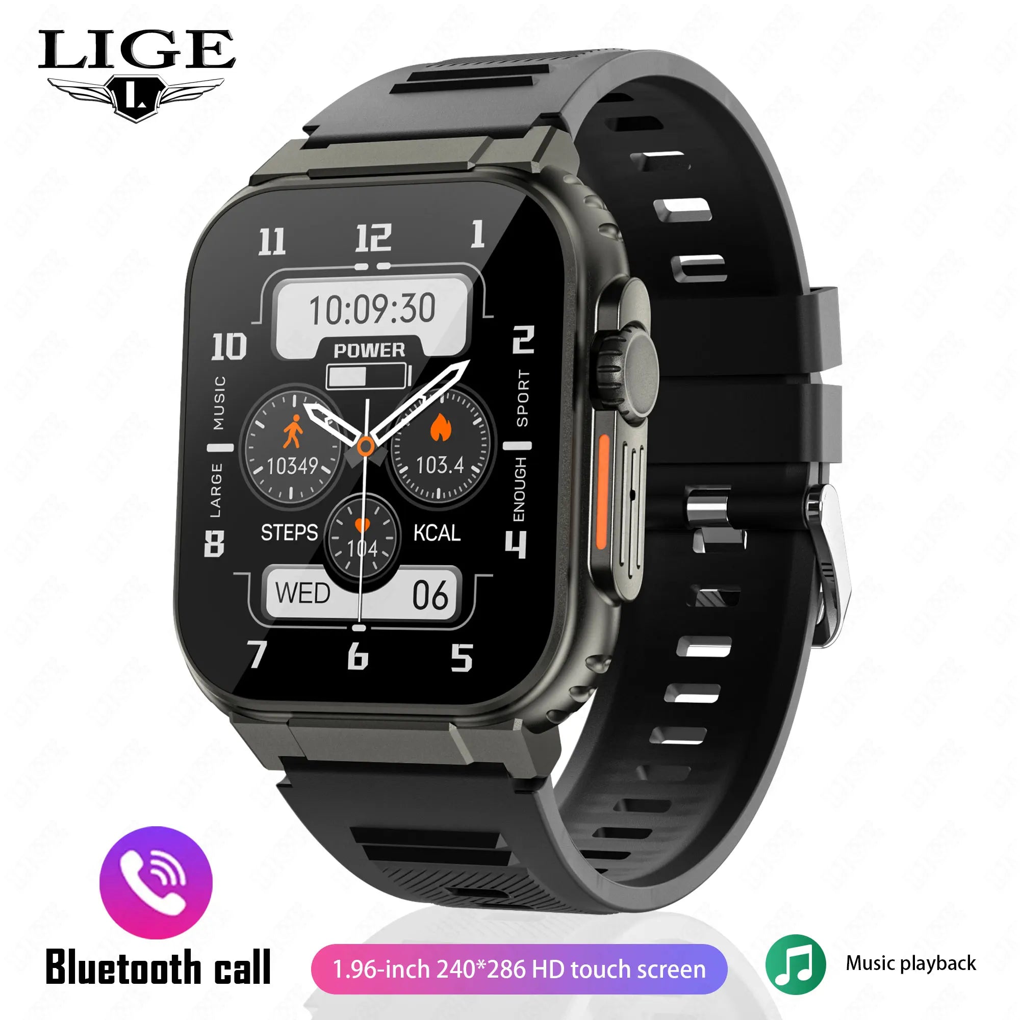 LIGE 600 mA New Smart Watch Men Outdoor Sports Fitness - Silicone black