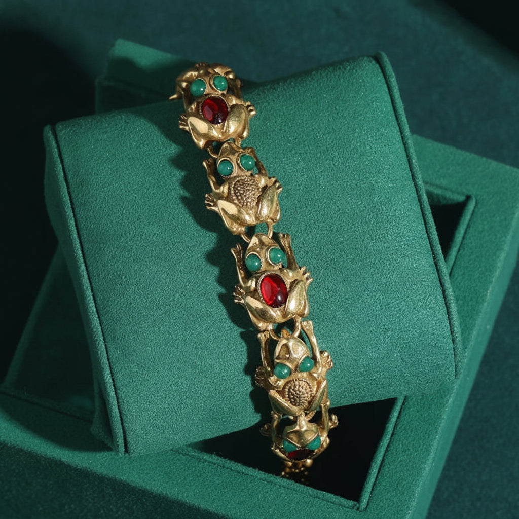 Vintage verstellbares Frosch-Charm-Armband mit Naturstein