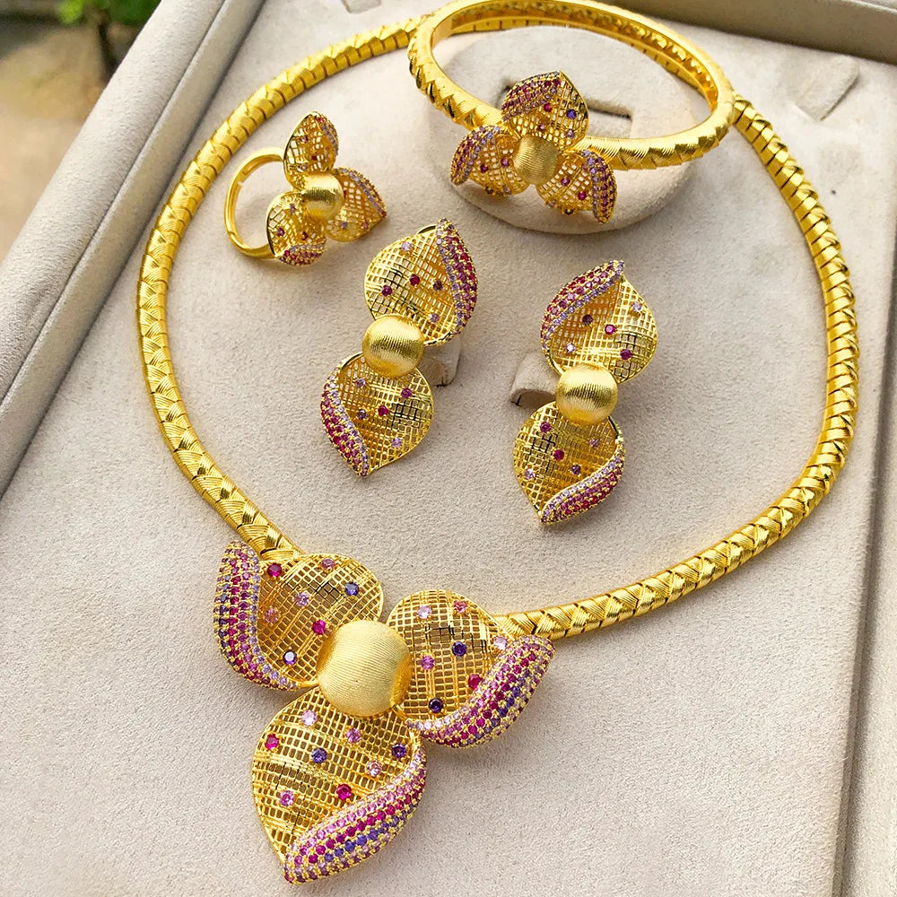 Godki Luxury Princess 4PCS Flower African Jewelry