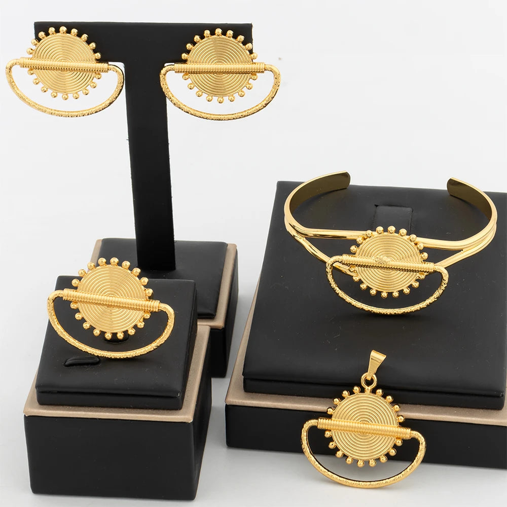 4Pcs Geometry Jewelry Set Round Shape Pendant