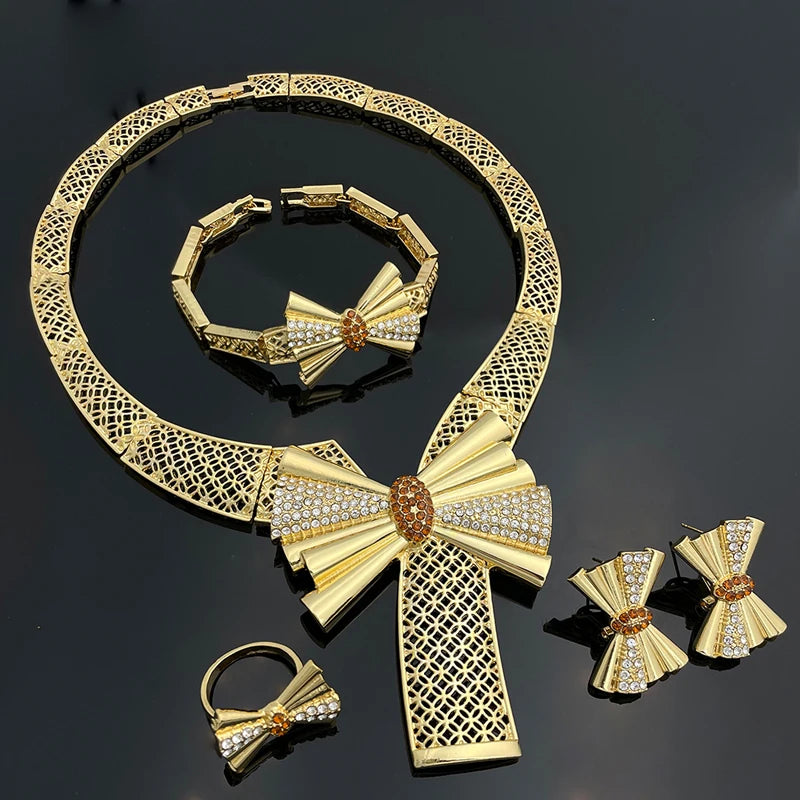 Italy 18k Gold Plated Women Jewelry Set Classic