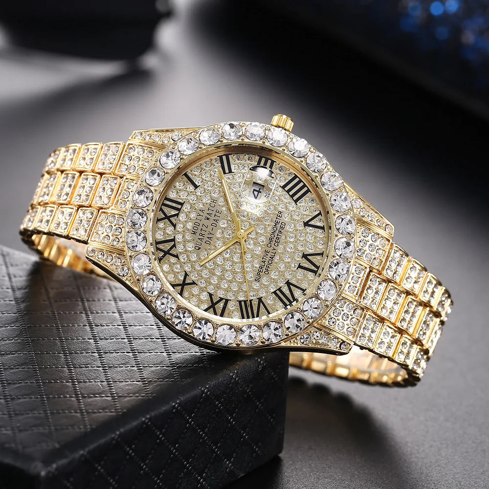 Luxury Classic Golden Men's Steel Strap Roman Scale - golden / CN