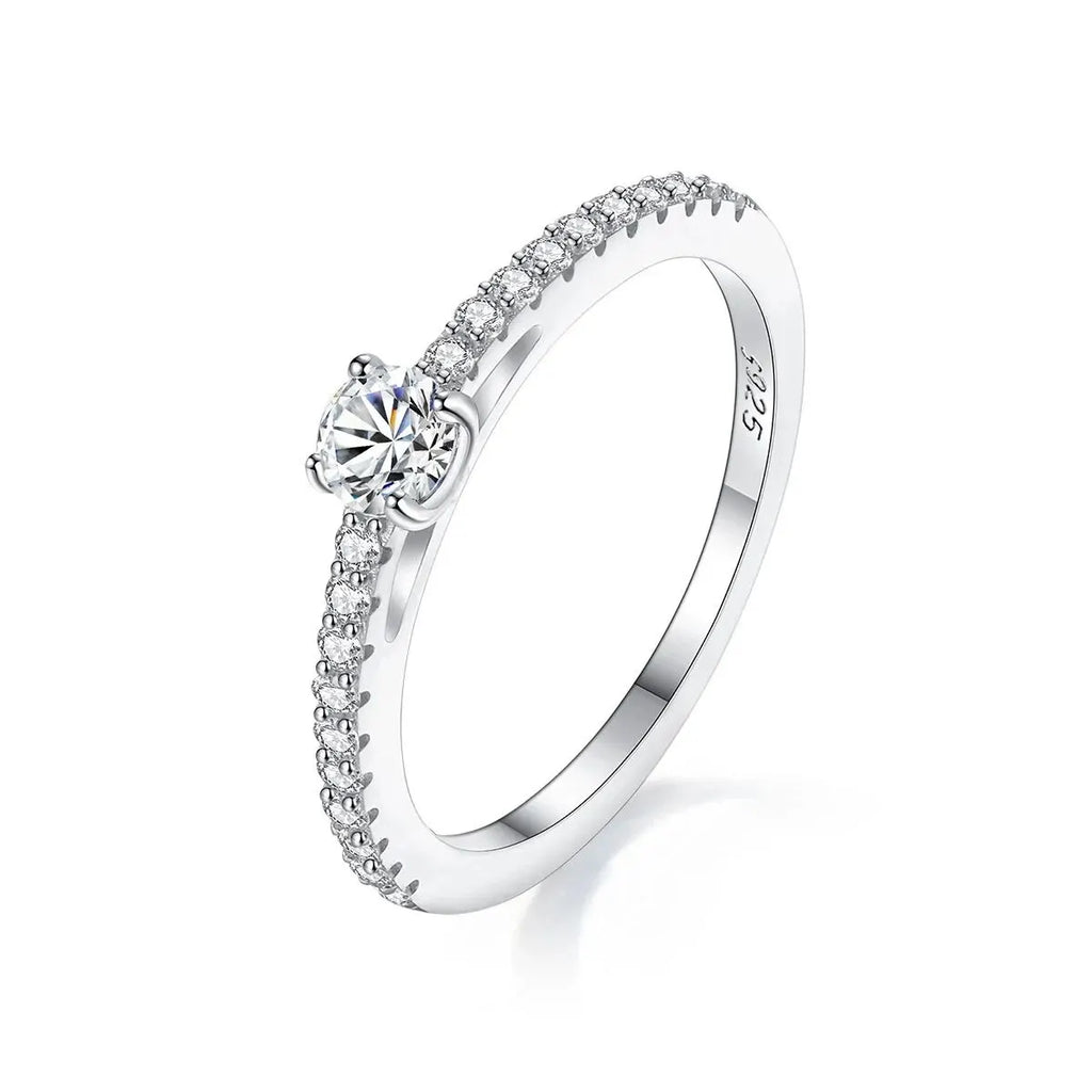 Real 925 Sterling Silver Small Moissnaite Ring For