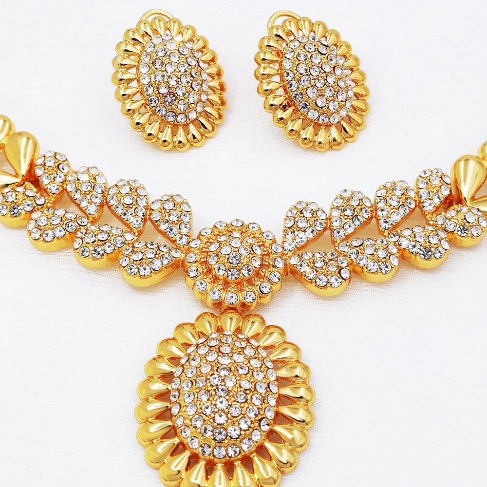 Women Necklaces Earrings Ring Bracelet 4Pcs Jewelry