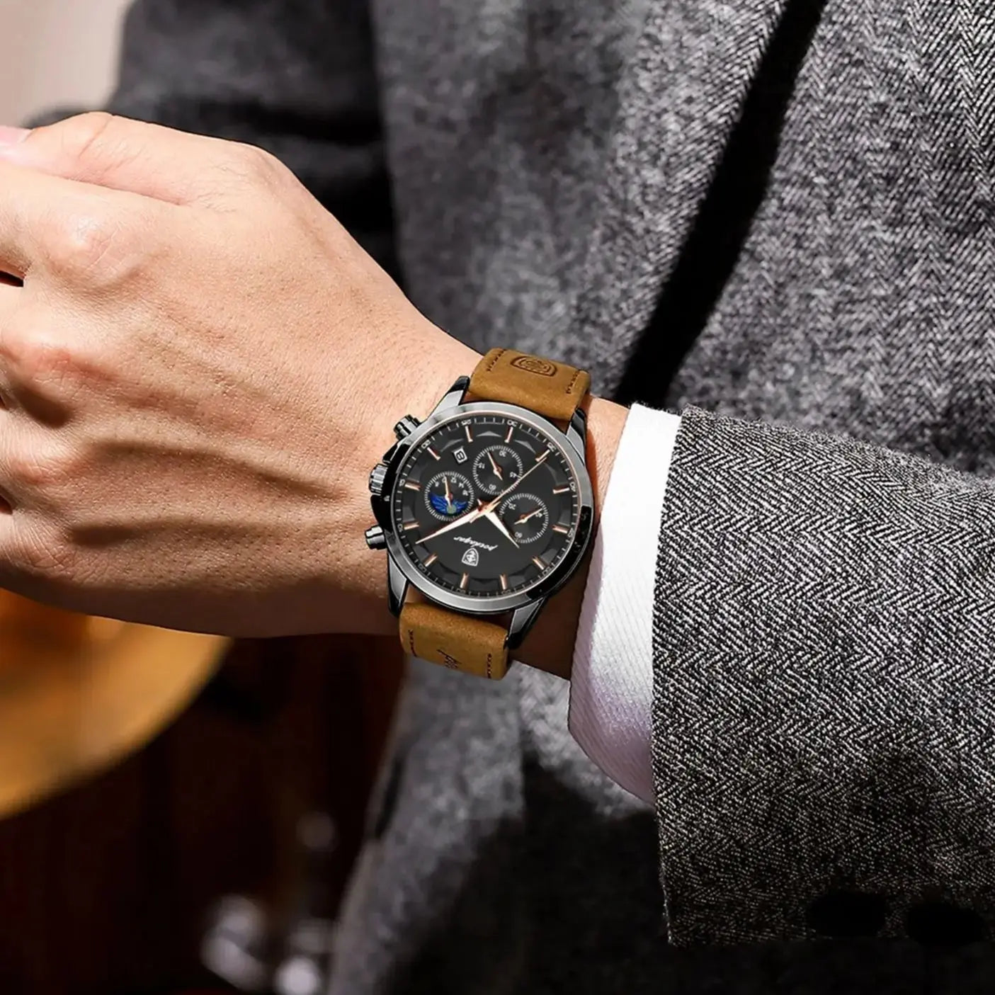 POEDAGAR Fashion Business Men Quartz Watch Waterproof