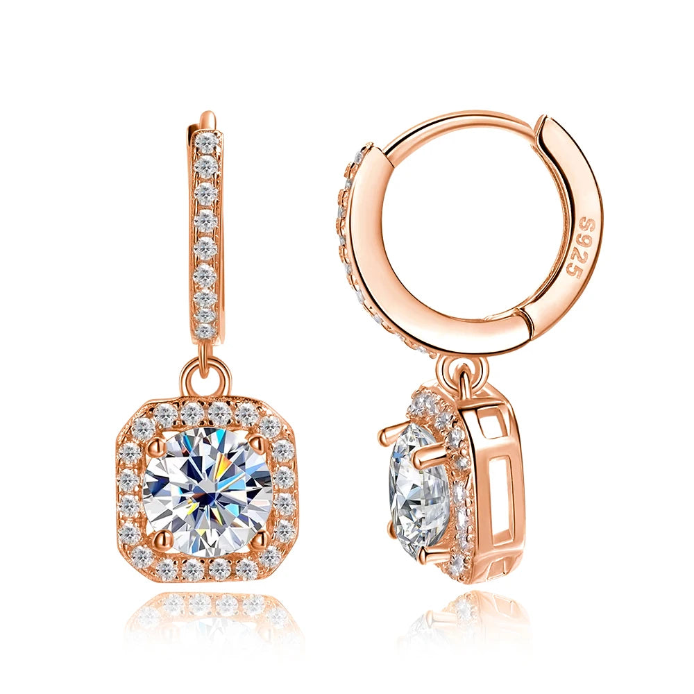 KNOBSPIN D Color Moissanite Earring 925 Sterling - rose gold color / 0.5ct zircon, rose gold color / 1ct zircon, rose gold color / 2ct zircon, rose gold color / 3ct zircon, rose gold color / 0.5ct moissanite, rose gold color / 1ct moissanite, rose gold color / 2ct moissanite, rose gold color / 3ct moissanite