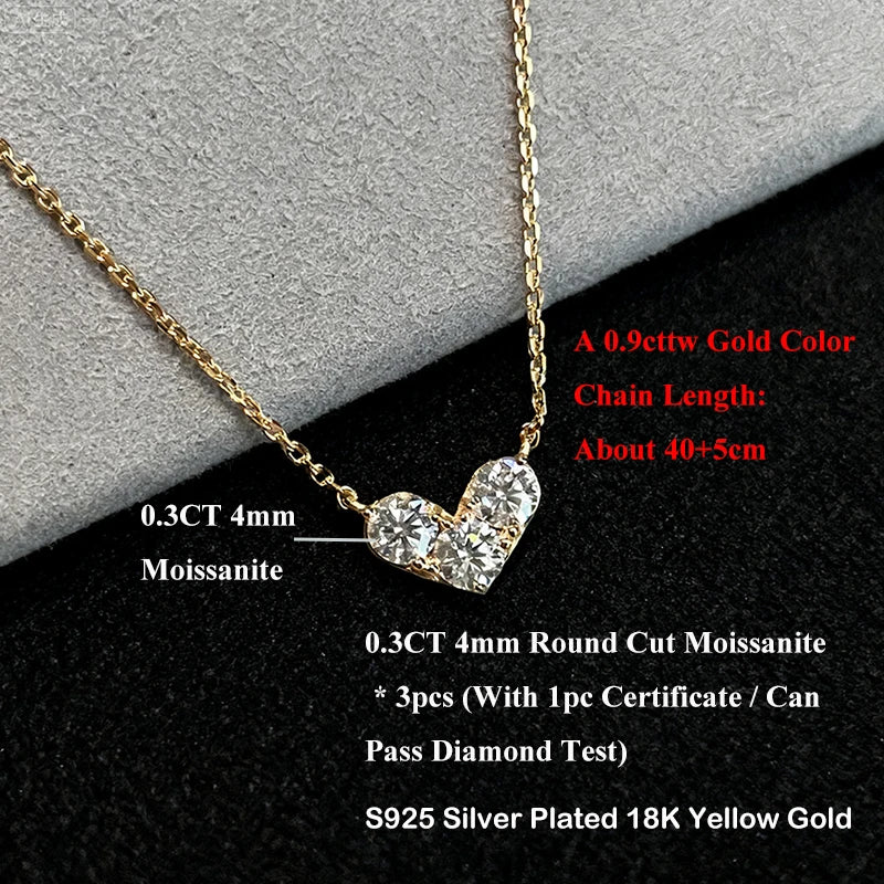 Ewya 3-Stone Round Cut Full Moissanite Pendant