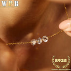 Genuine S925 Silver 3 Sparkling Zircon Necklace Dainty
