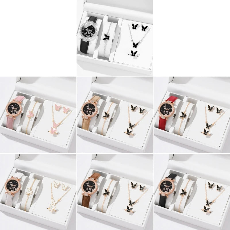 Elegant Butterfly Jewelry Set Women Watch Crystal.