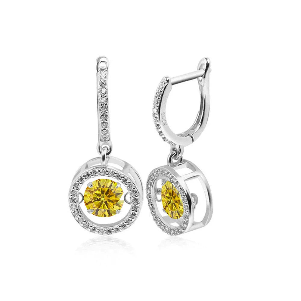 White Gold Plated 0.5/1CT Moissanite Drop Earring for - YELLOW / 0.5ct(5mm)and 0.5ct, YELLOW / 1.0ct(6.5mm)and1.0ct