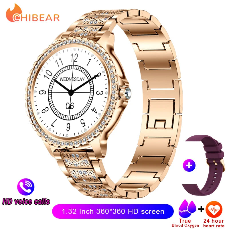 2026 New Fashion Women Diamond Watch 1.32 inch 360*360 - Rose gold steel 1