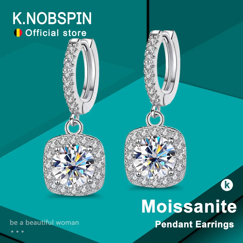 KNOBSPIN D Color Moissanite Earring 925 Sterling