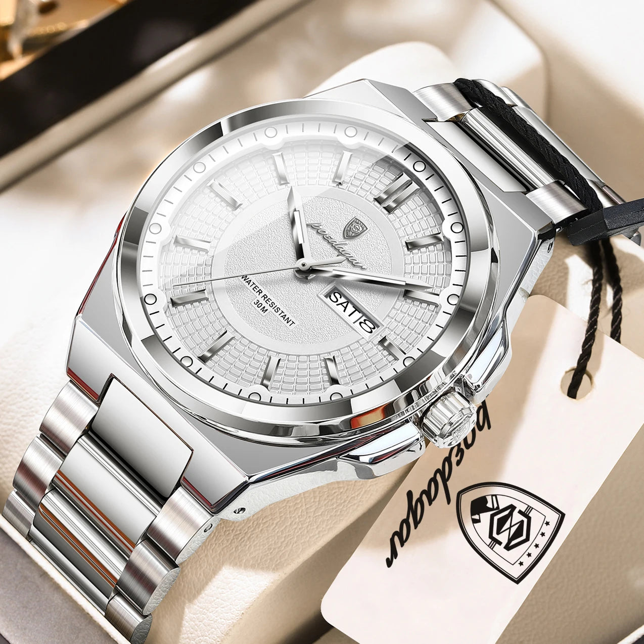 POEDAGAR Top Business Men Wristwatch Stainless Steel - 896 Silver White / China Mainland