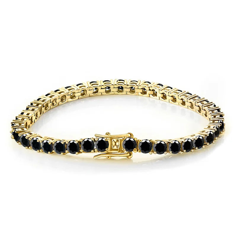 EUREKA  Hip Hop Tennis Bracelet Zirconia Copper - 3MM 18k yellow gold / 19cm / black, 3MM 18k yellow gold / 17cm / black, 4MM 18k yellow gold / 21cm / black, 4MM 18k yellow gold / 19cm / black, 4MM 18k yellow gold / 17cm / black, 3MM 18k yellow gold / 21cm / black