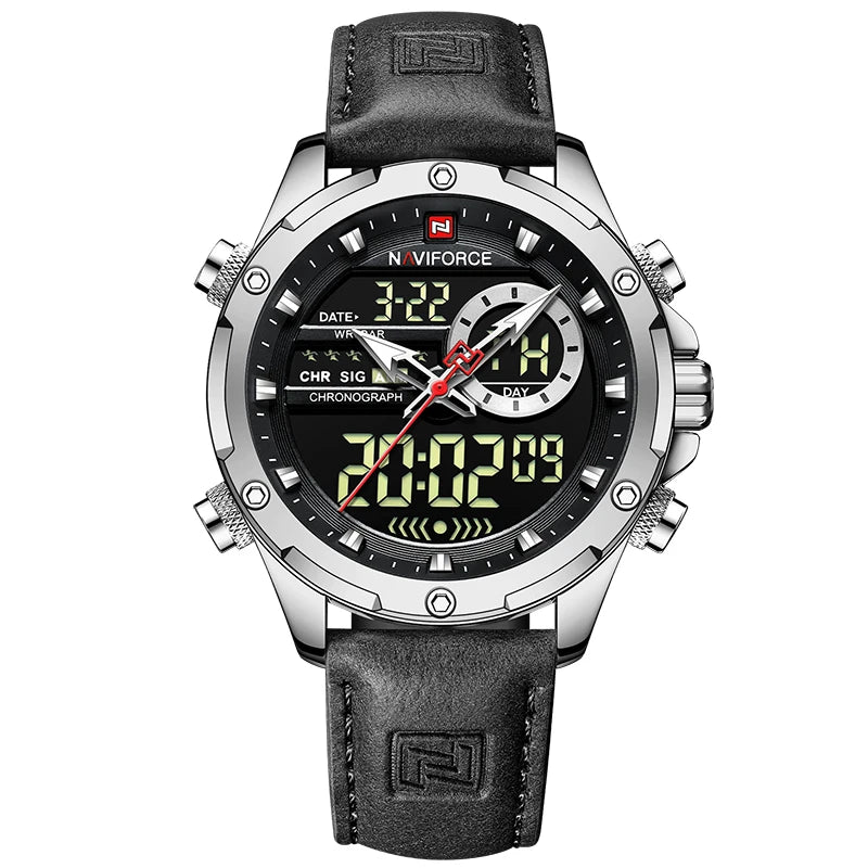 NAVIFORCE Digital Men Military Watch Waterproof - Silver Black