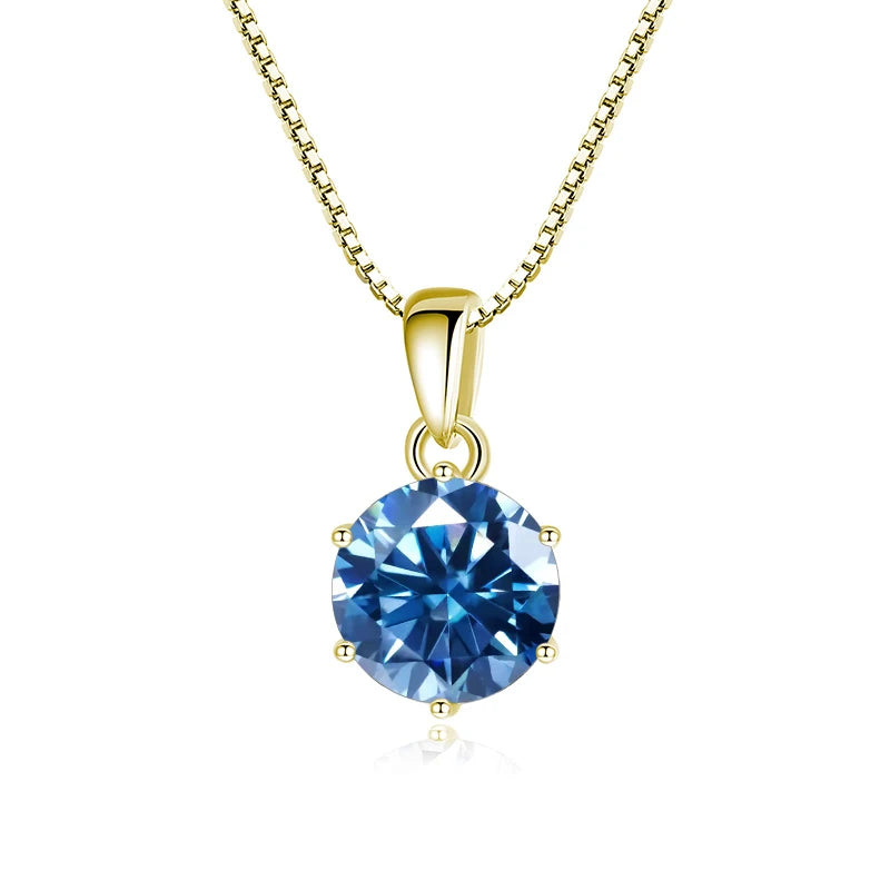 JoyceJelly 1 CT Real Moissanite Pendant Necklace For - gold royal blue / 45cm / 1 ct