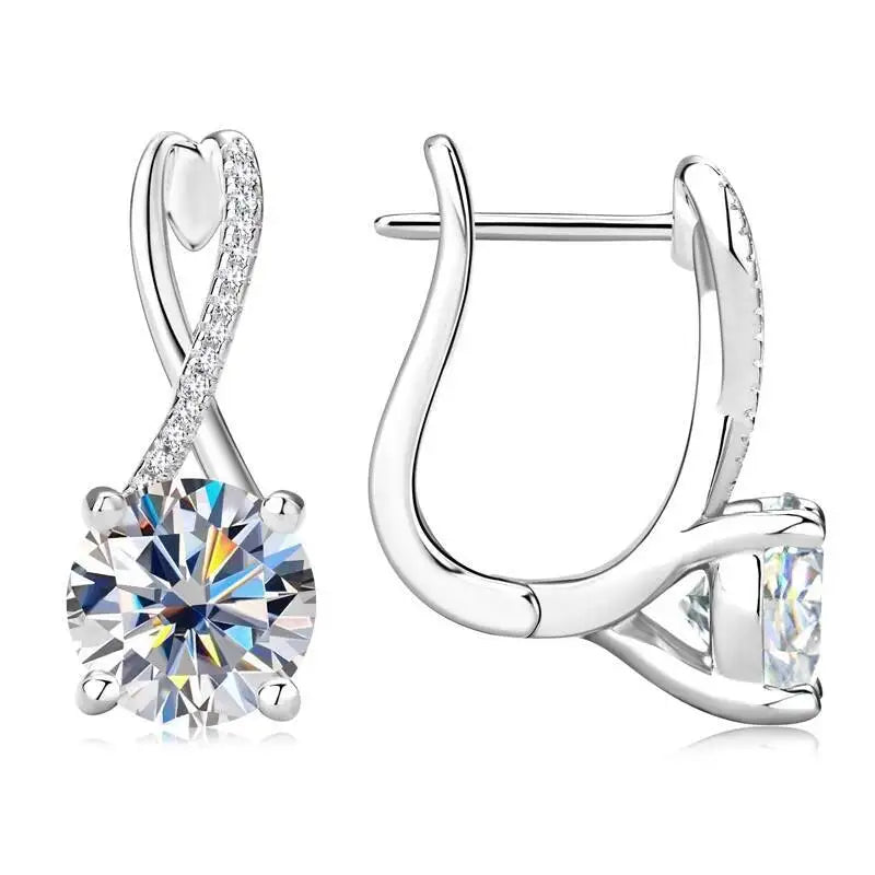 Taoyu D2.0CT Moissanite Drop Hie Earrings Real Silver - White Gold Color / China Mainland