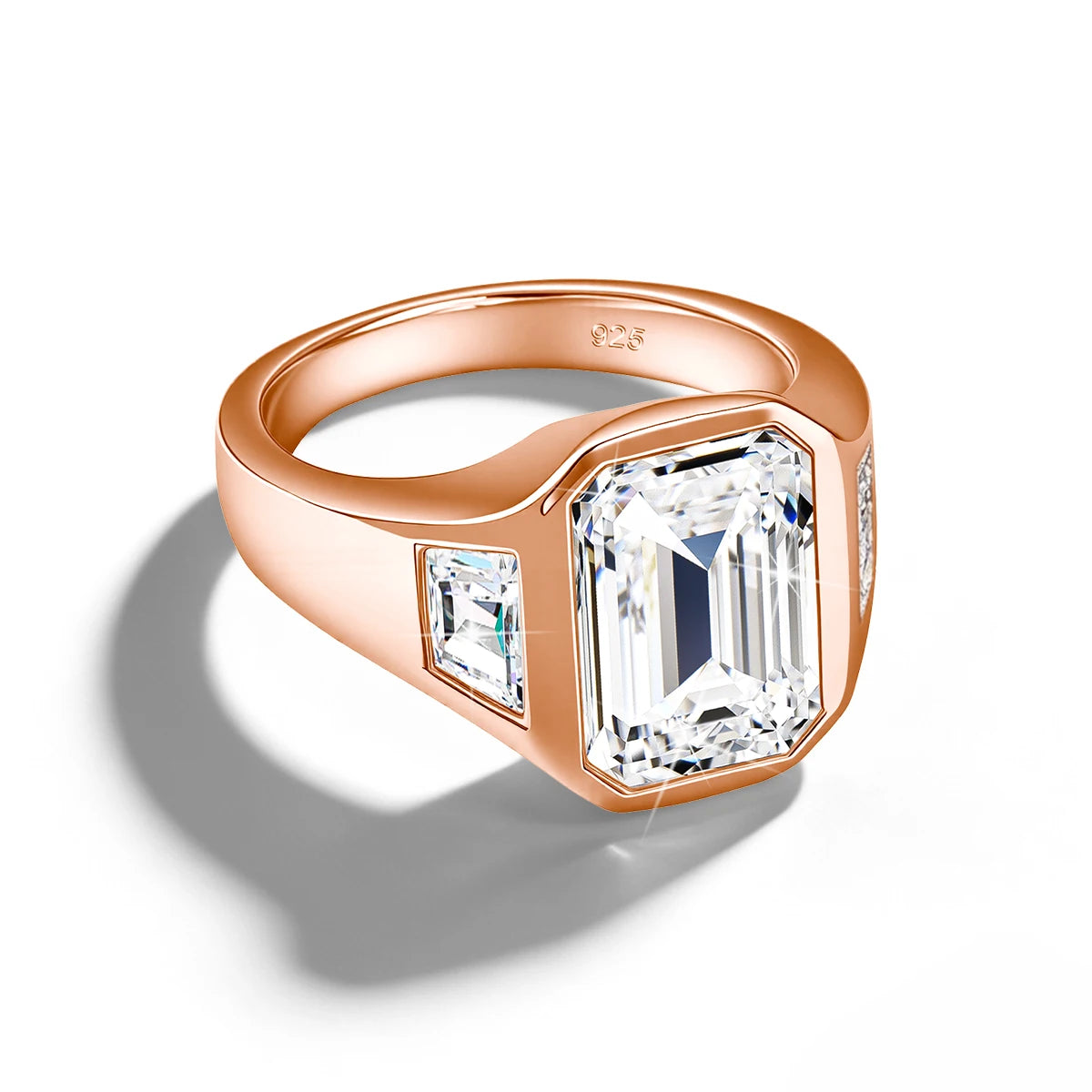 3CT Emerald Cut Moissanite Rings for Men Women D