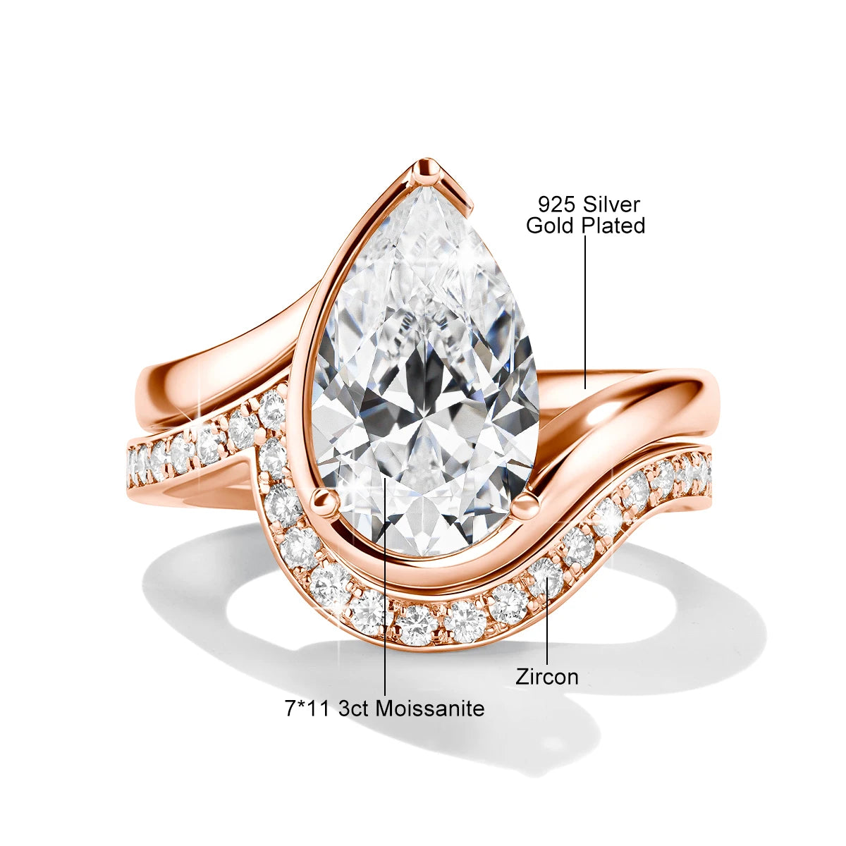 Pear Cut Moissanite Ring Set Bride 100% 925 Silver