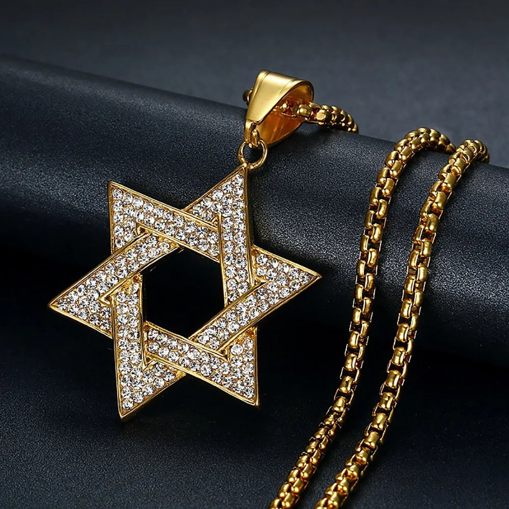 Hip Hop Iced Out Bling Star of David Pendants