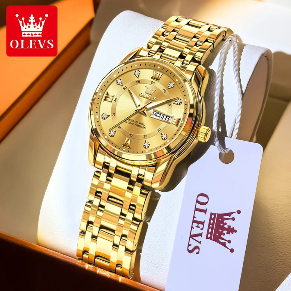 OLEVS 5513 Mens Watch Original Fashion Brand Quartz - Women All Gold / Yes