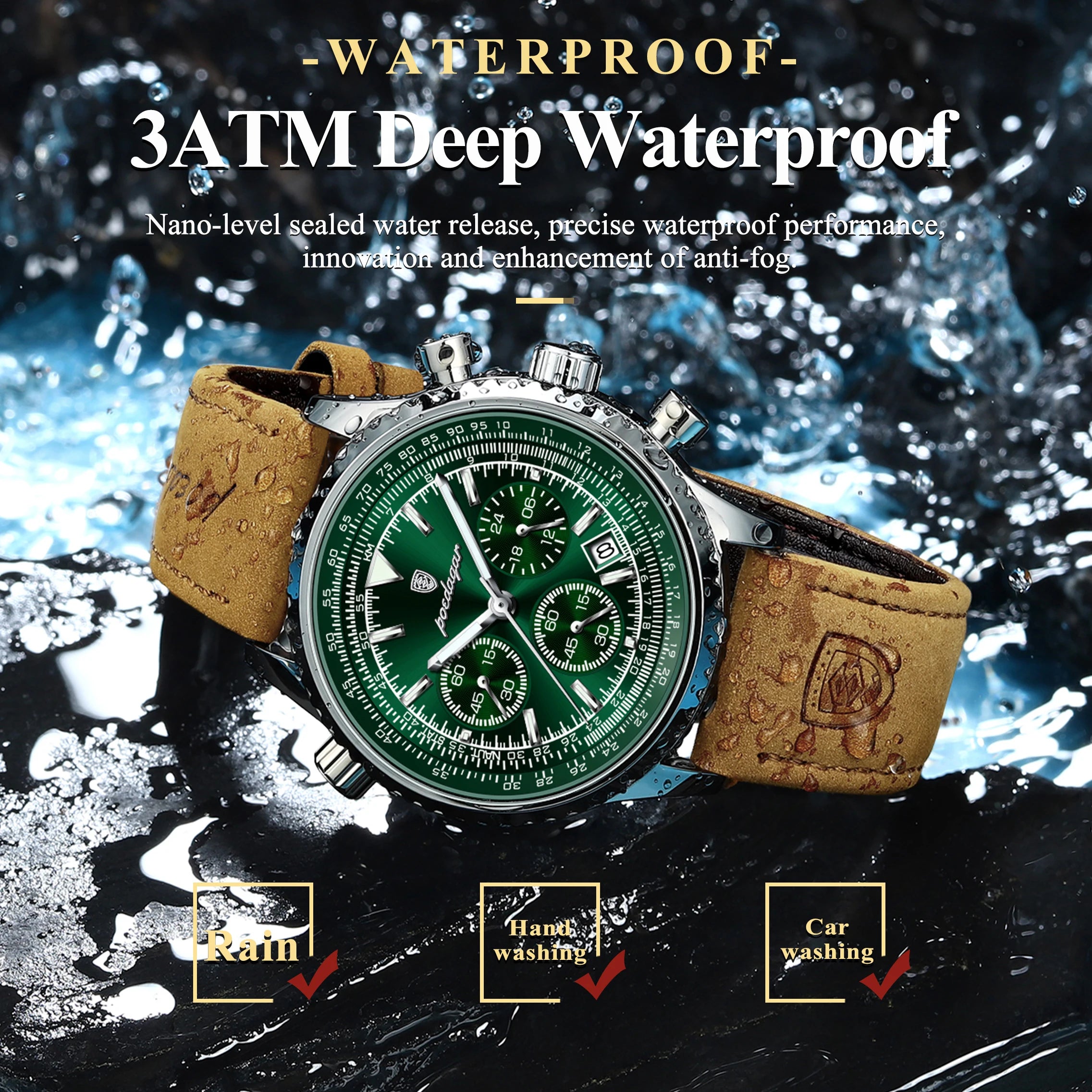 POEDAGAR Business Men Wristwatch Waterproof Luminous
