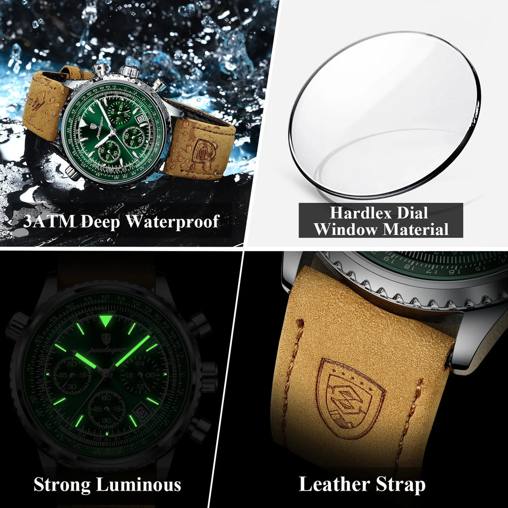 POEDAGAR Business Men Wristwatch Waterproof Luminous