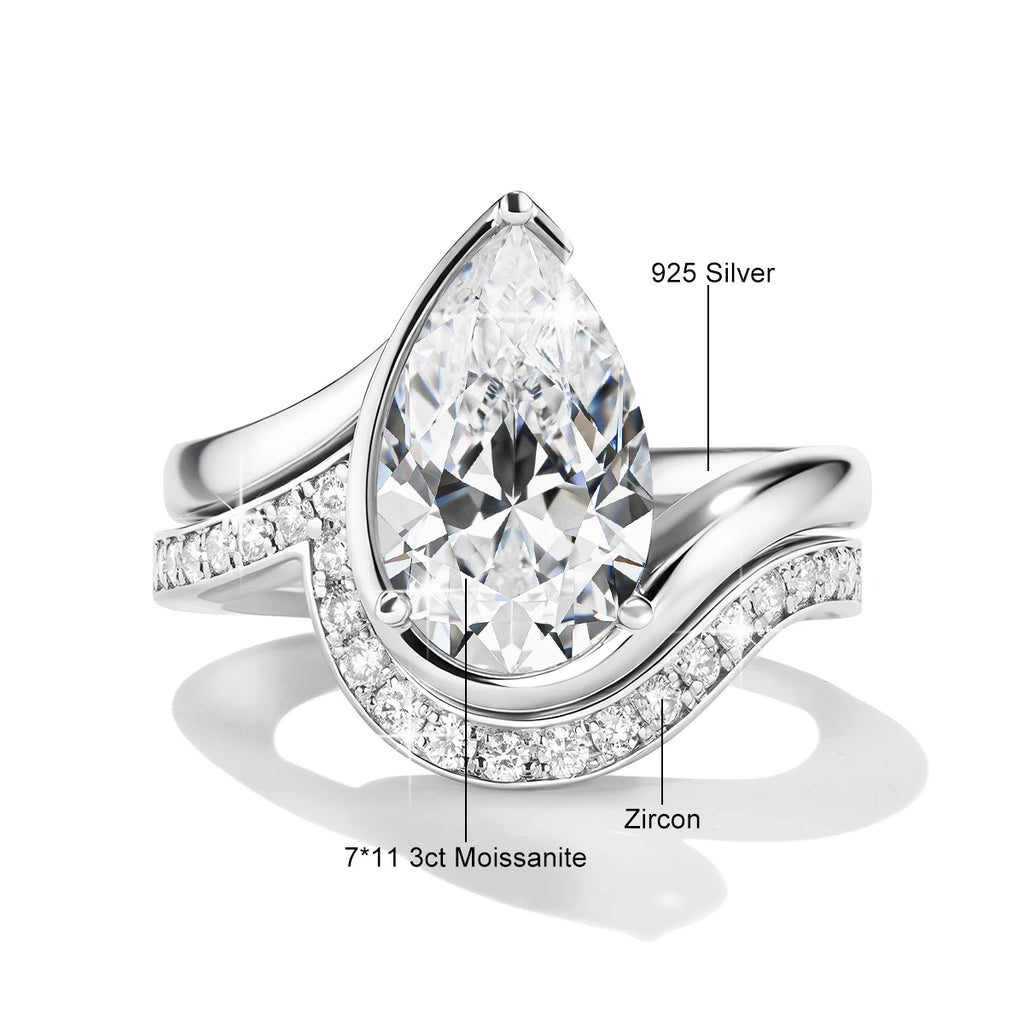 Pear Cut Moissanite Ring Set Bride 100% 925 Silver