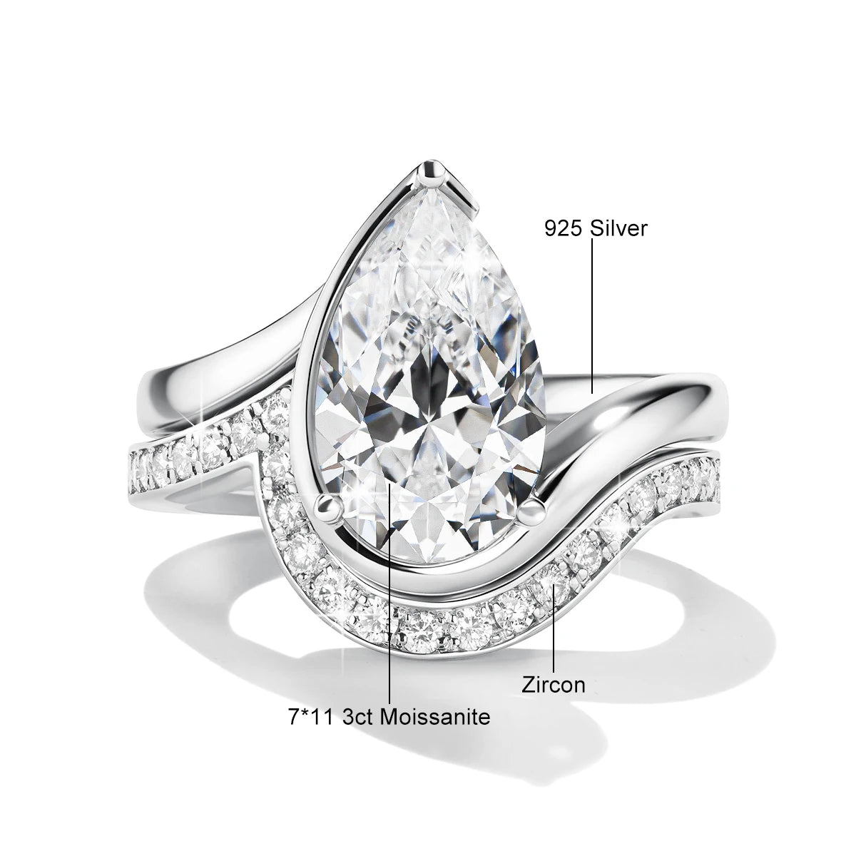 Pear Cut Moissanite Ring Set Bride 100% 925 Silver