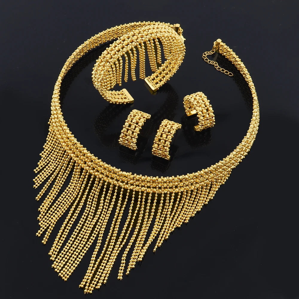 Gold Plated Hand-Knit Design Jewelry Set for Women