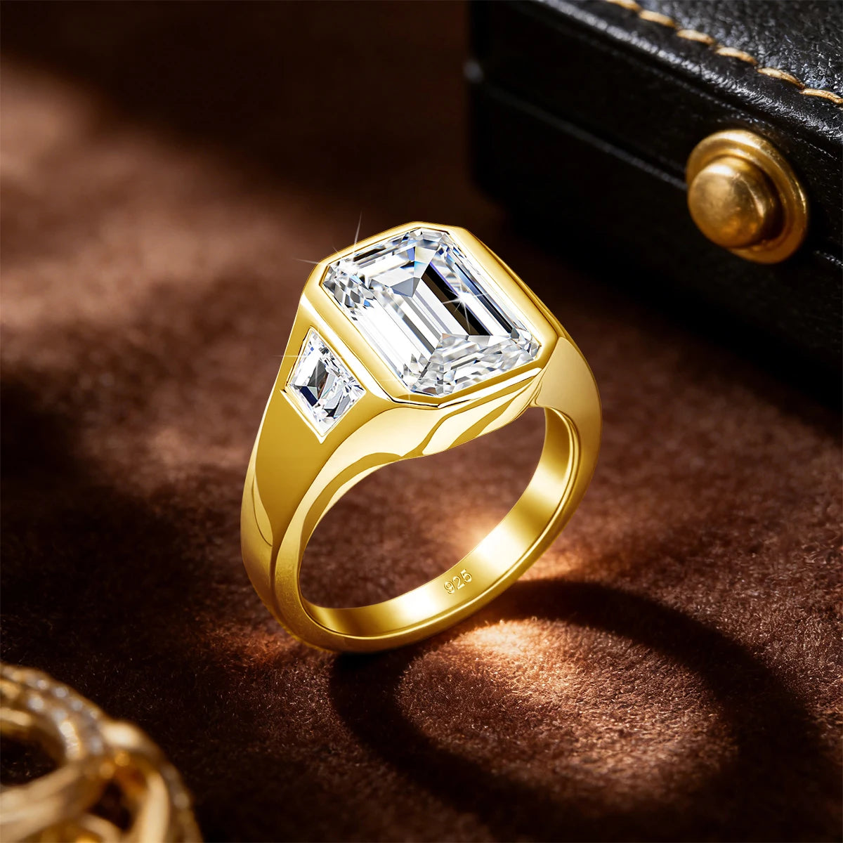 3CT Emerald Cut Moissanite Rings for Men Women D
