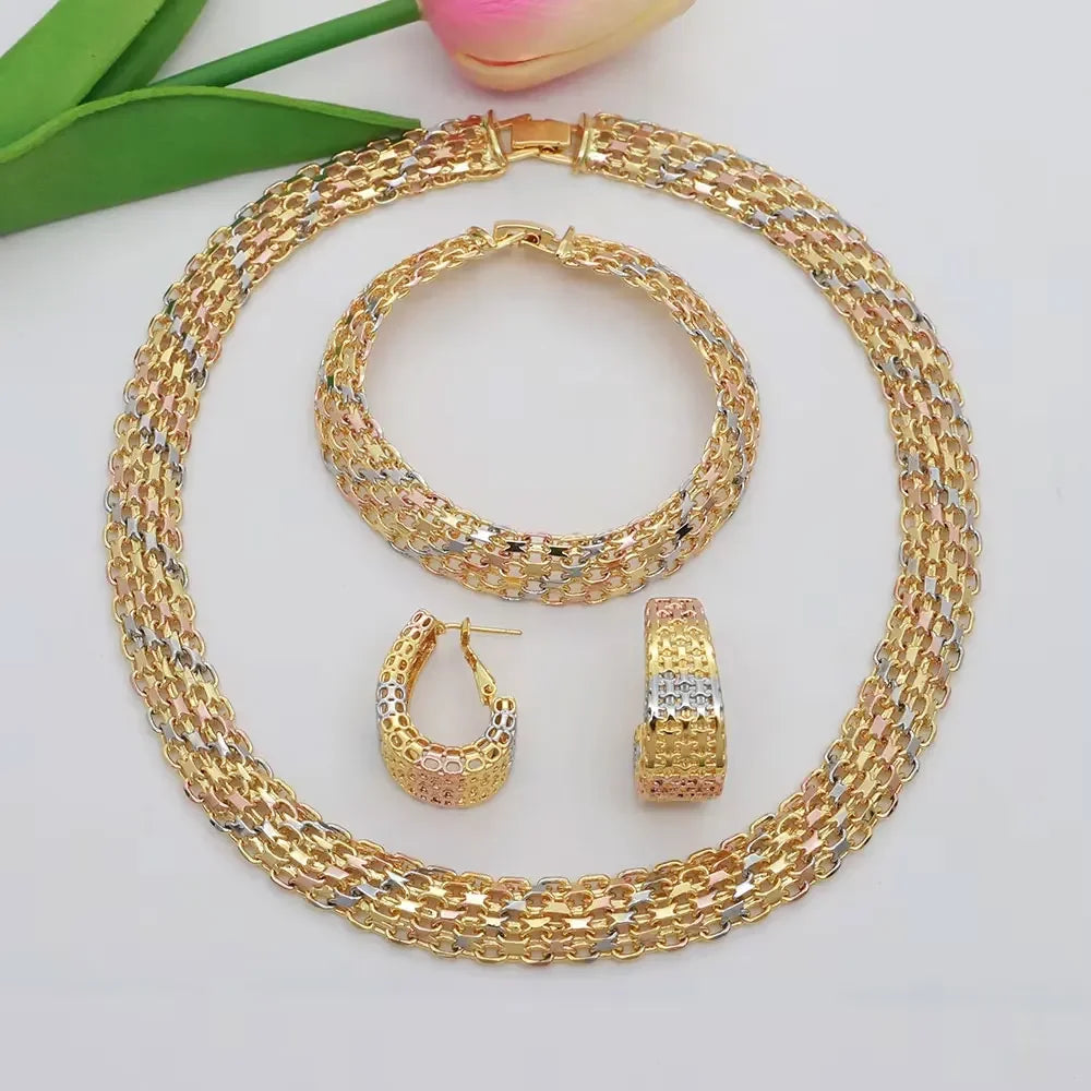 Dubai Luxury Handmade Women Jewelry Set 18k Gold-P