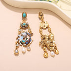 Boucles d'oreilles pendantes Pégase vintage en émail pour femme -