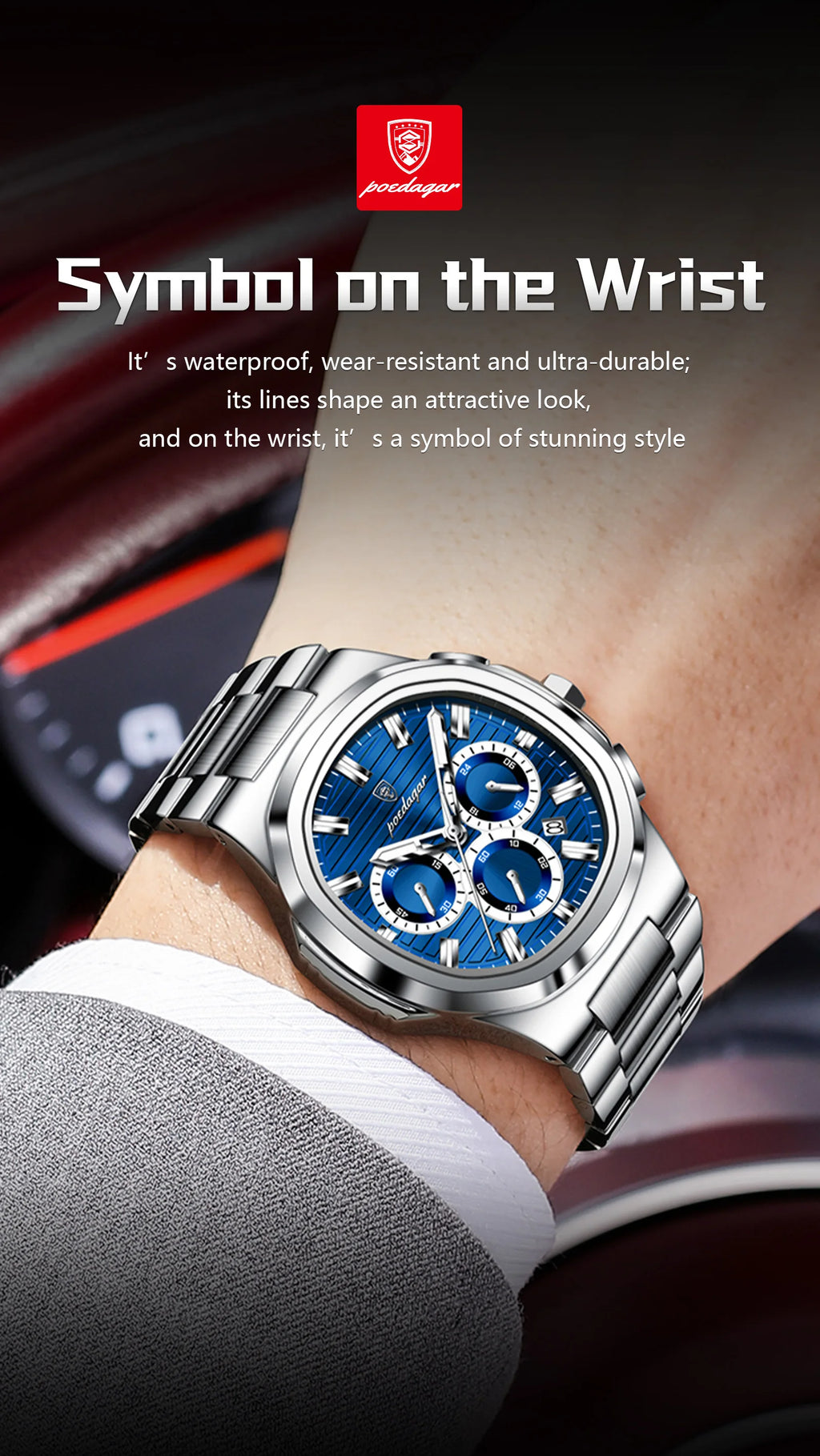 Poedagar Business Male Clock Date Chronograph